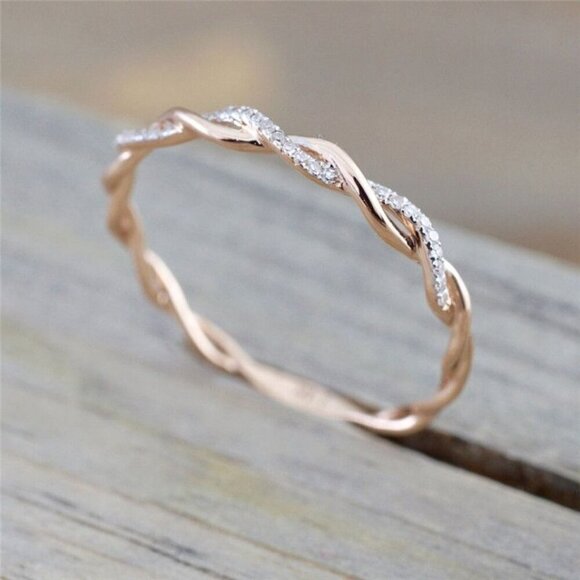 18k Gold Plated Ring Jewelry - 18k Rose Gold Plated Ring With Rhinestone Accents Size 7